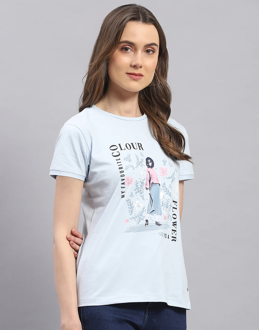 Women Blue Printed Round Neck Half Sleeve Top - Image 4