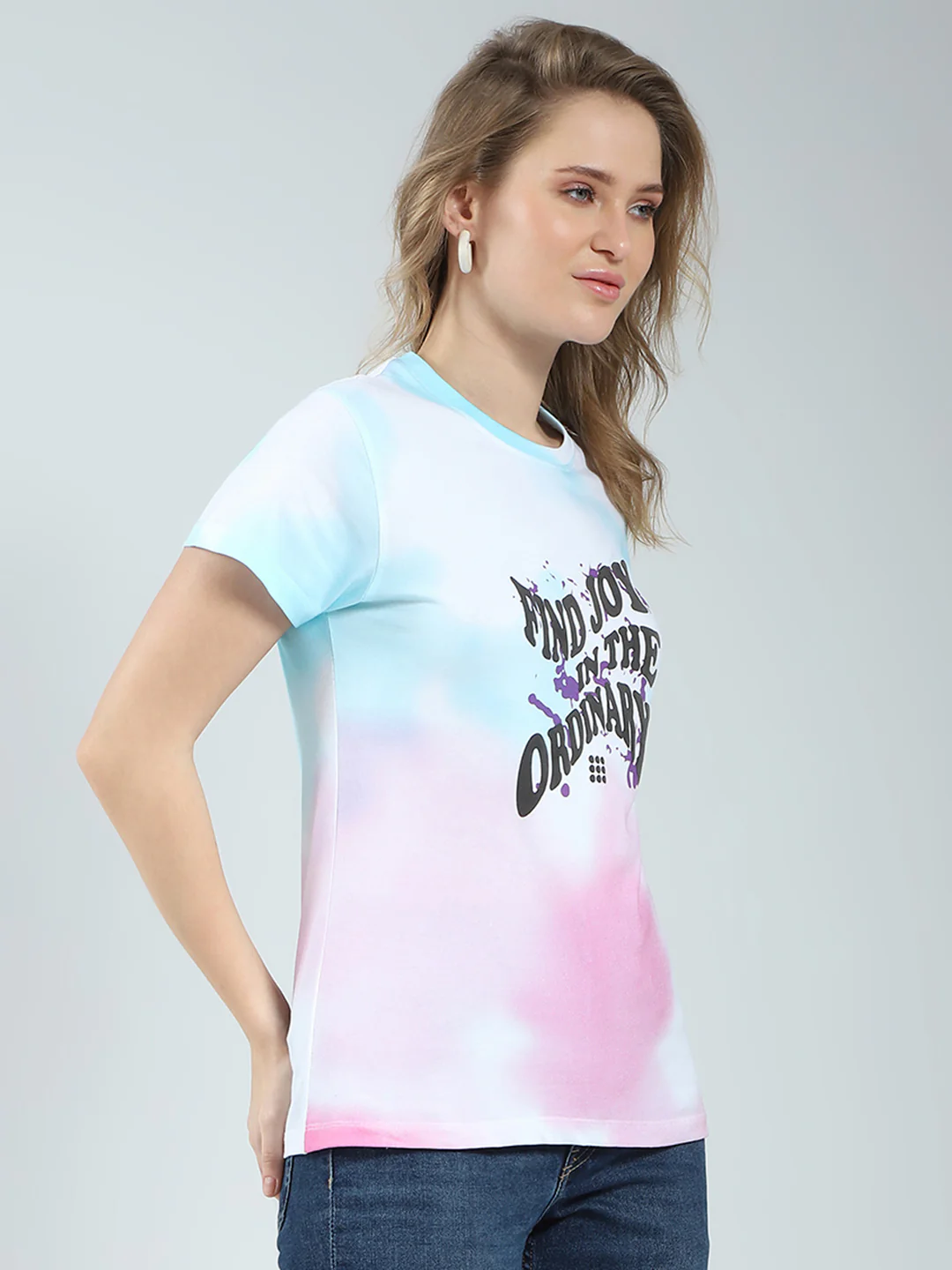 Rock.it Women Blue Printed Round Neck Half Sleeve Top - Image 4