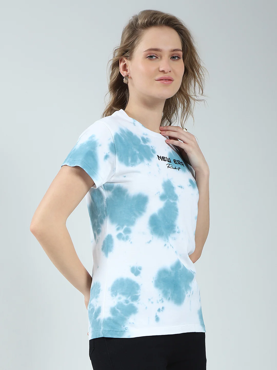 Rock.it Women Blue Printed Round Neck Half Sleeve Top - Image 4
