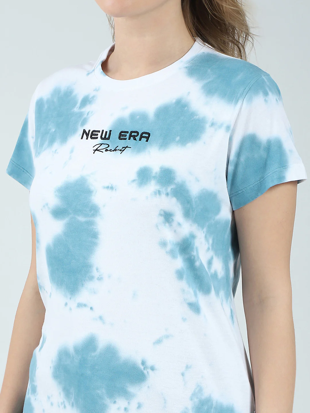 Rock.it Women Blue Printed Round Neck Half Sleeve Top - Image 7