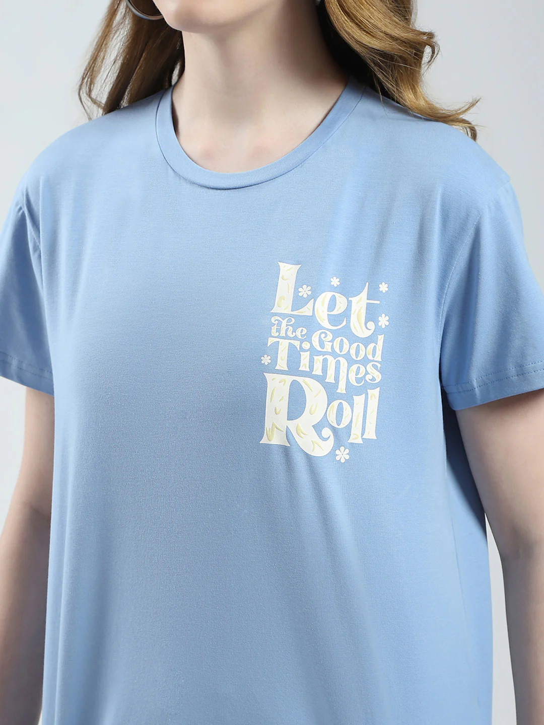 Women Blue Printed Round Neck Half Sleeve Top - Image 7
