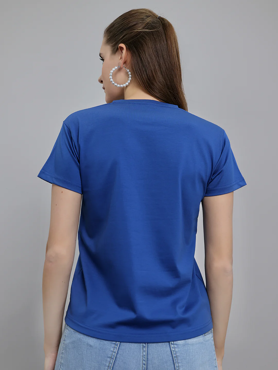 Women Blue Printed Round Neck Half Sleeve Top - Image 4