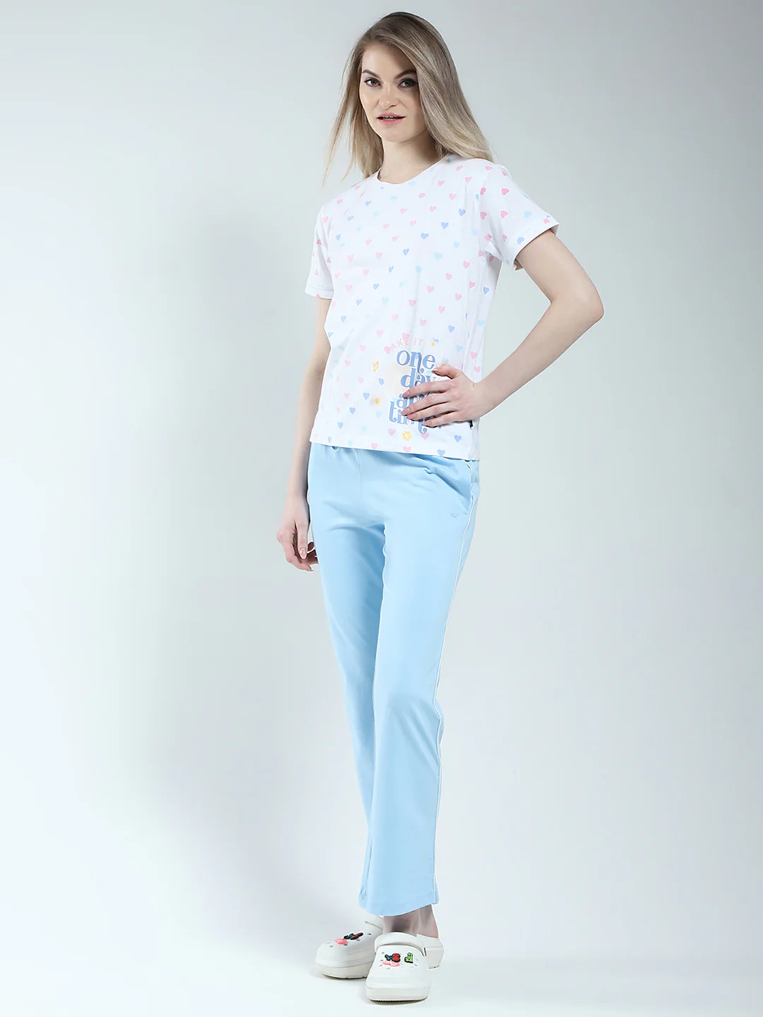 Women Blue Printed Round Neck Half Sleeve Combo Set - Image 4