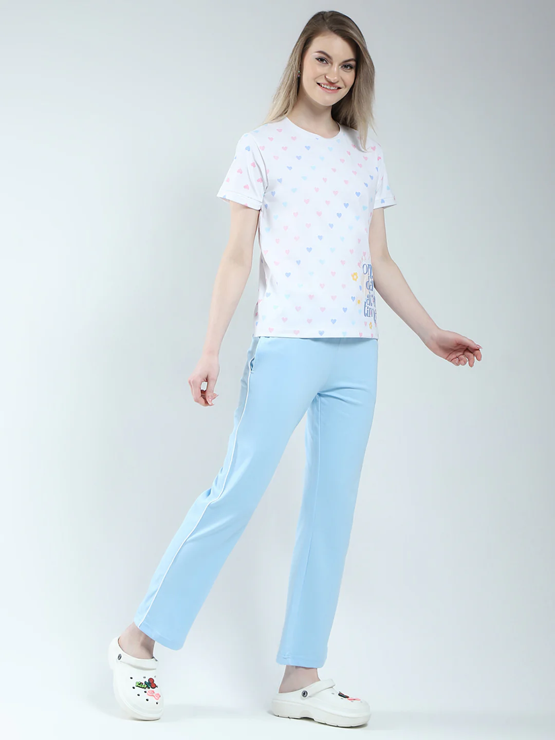 Women Blue Printed Round Neck Half Sleeve Combo Set - Image 5