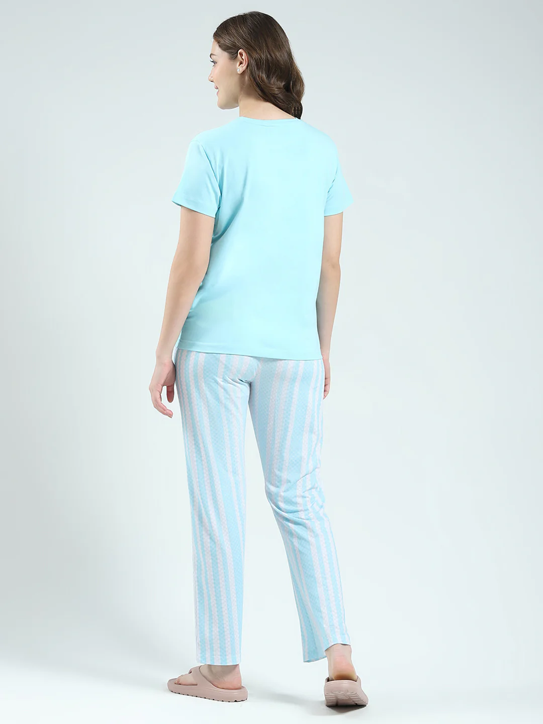 Women Blue Printed Round Neck Half Sleeve Lower Set - Image 5