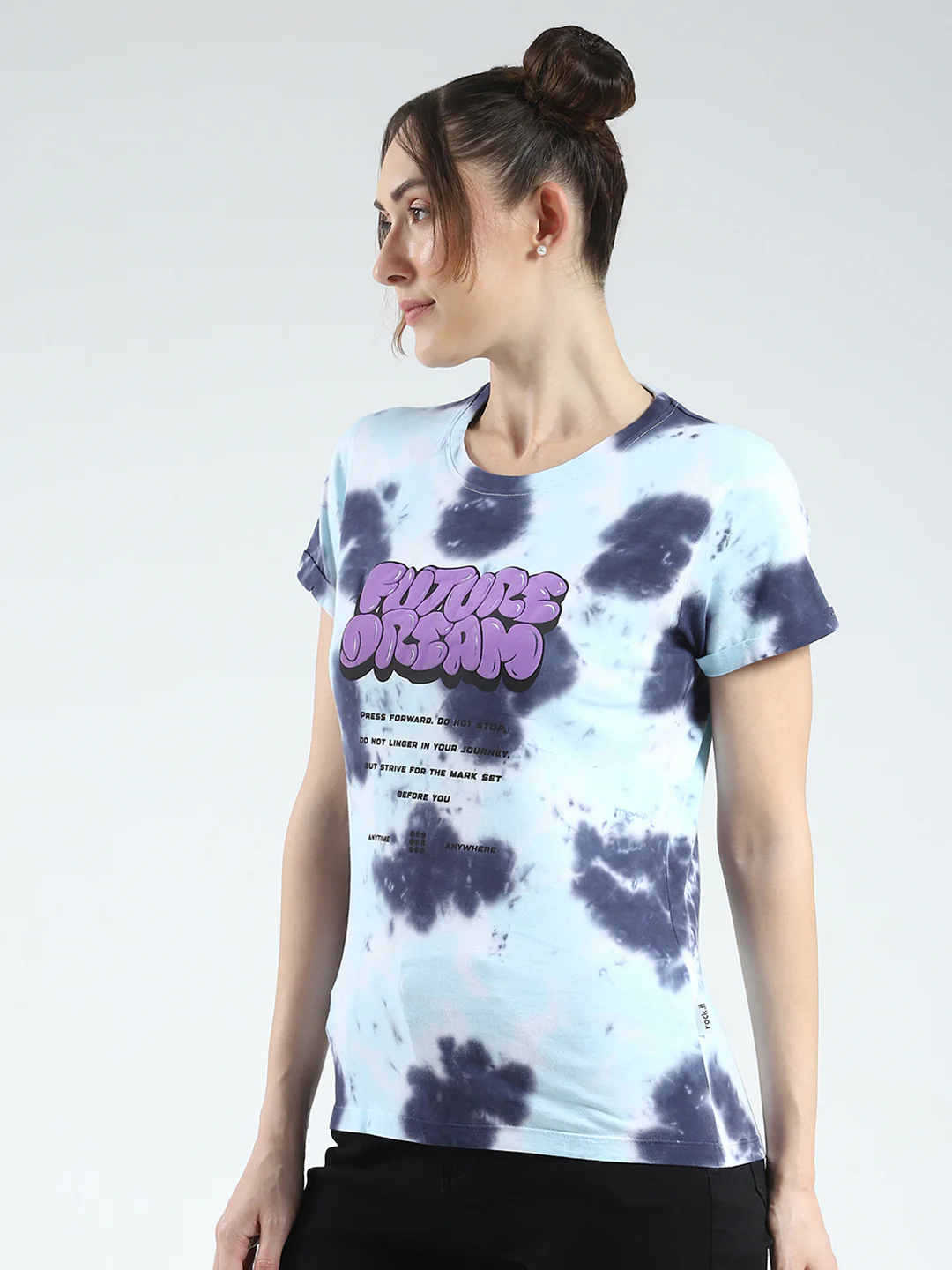Rock.it Women Blue Printed Round Neck Half Sleeve Top - Image 3