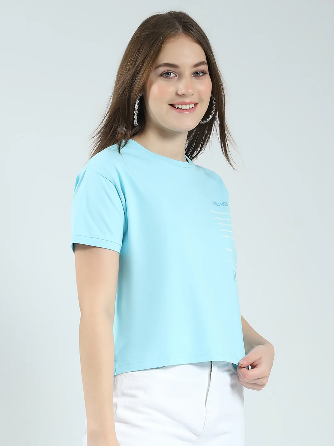 Women Blue Printed Round Neck Half Sleeve Top - Image 4
