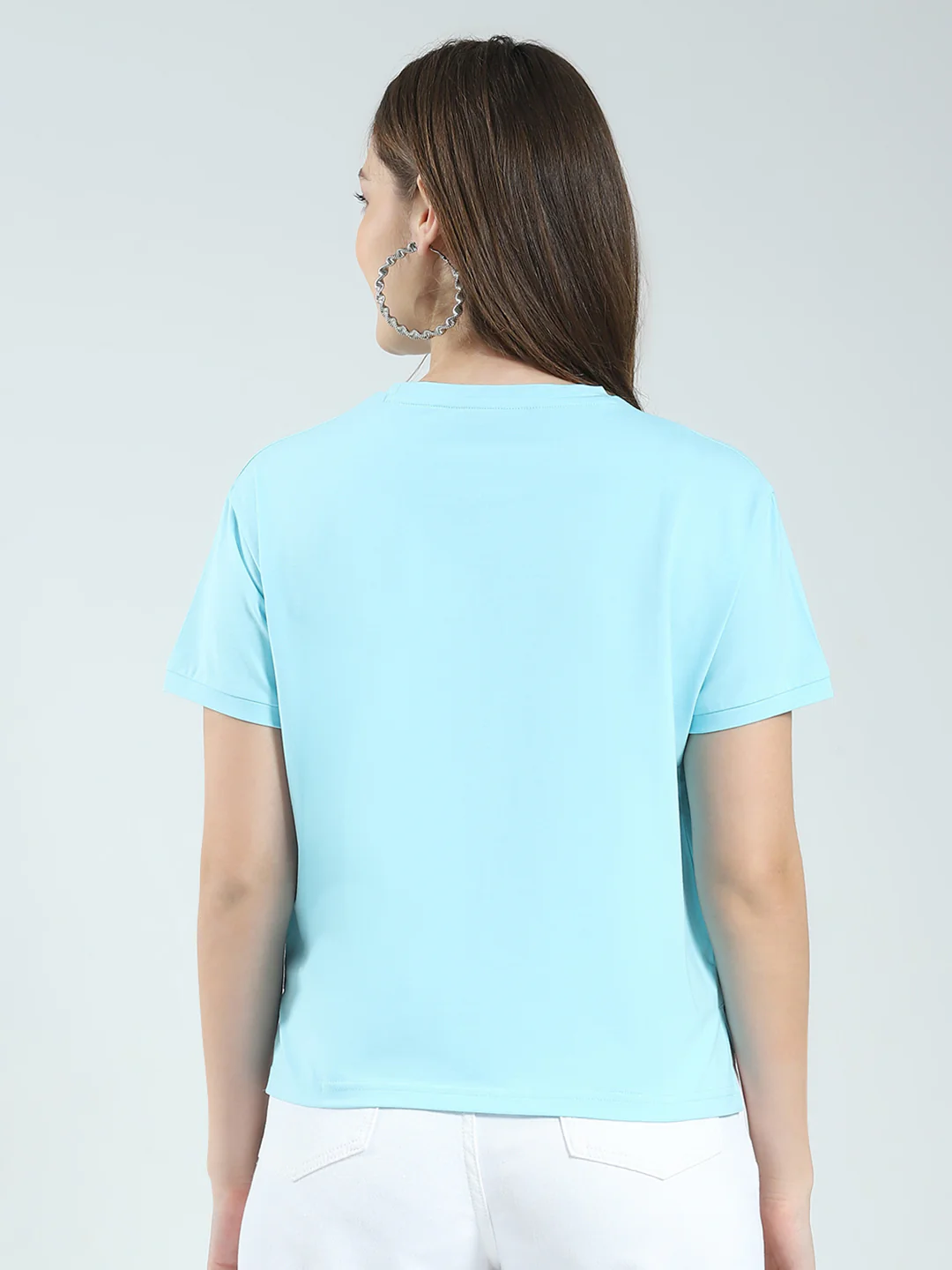 Women Blue Printed Round Neck Half Sleeve Top - Image 5