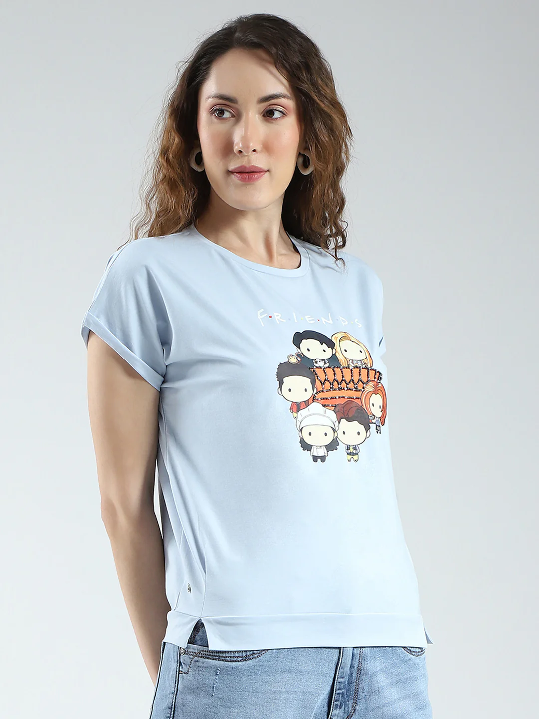 Women Blue Printed Round Neck Half Sleeve Top - Image 4
