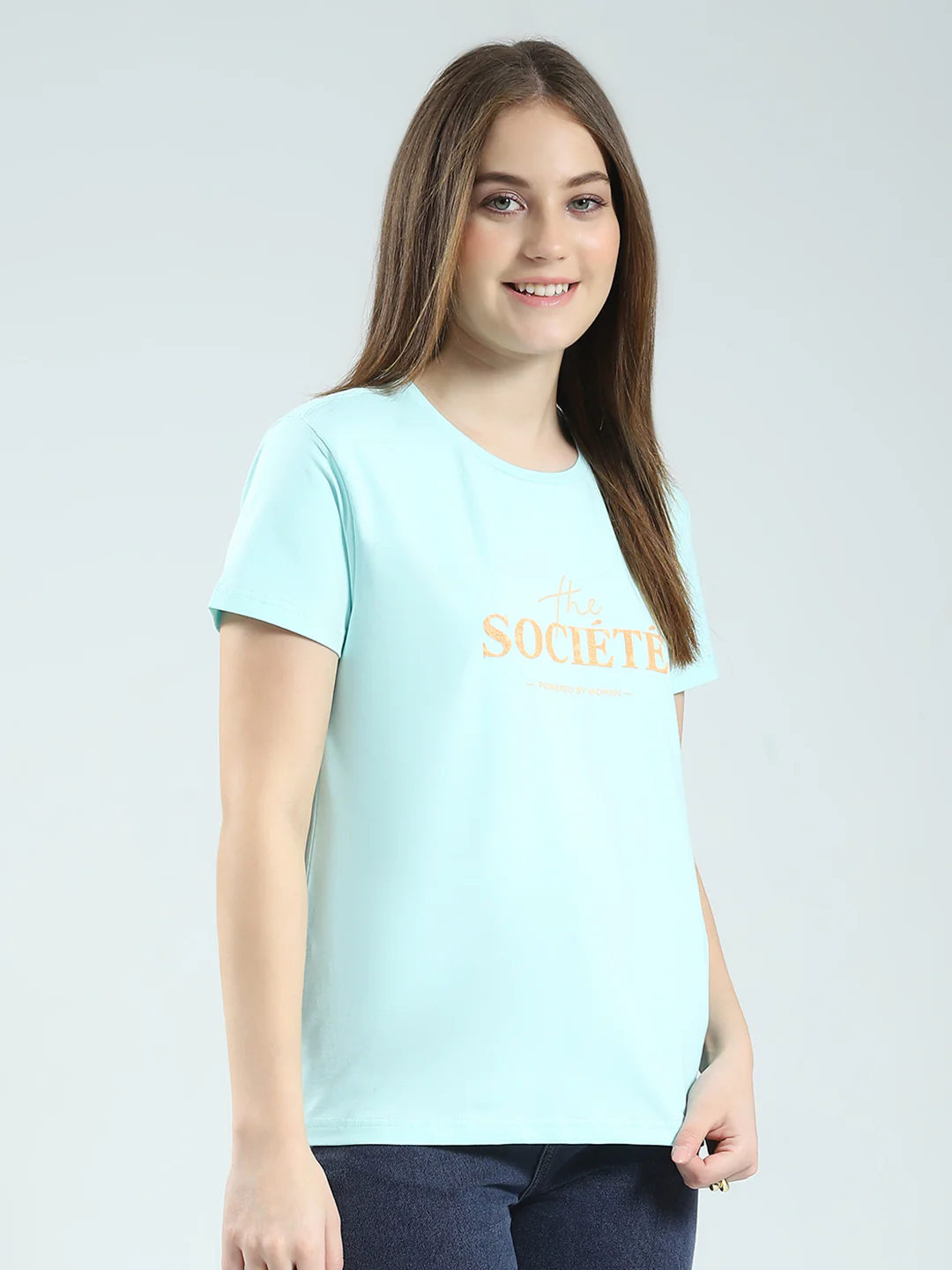 Women Blue Printed Round Neck Half Sleeve Top - Image 4
