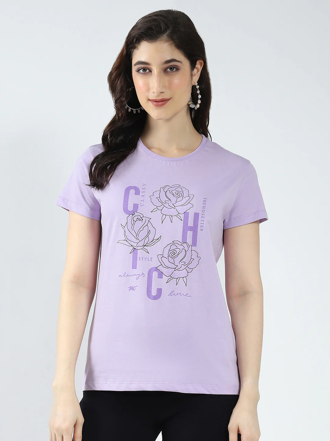 Women Blue & Purple Printed Round Neck Half Sleeve Top 2Pc Set - Image 3