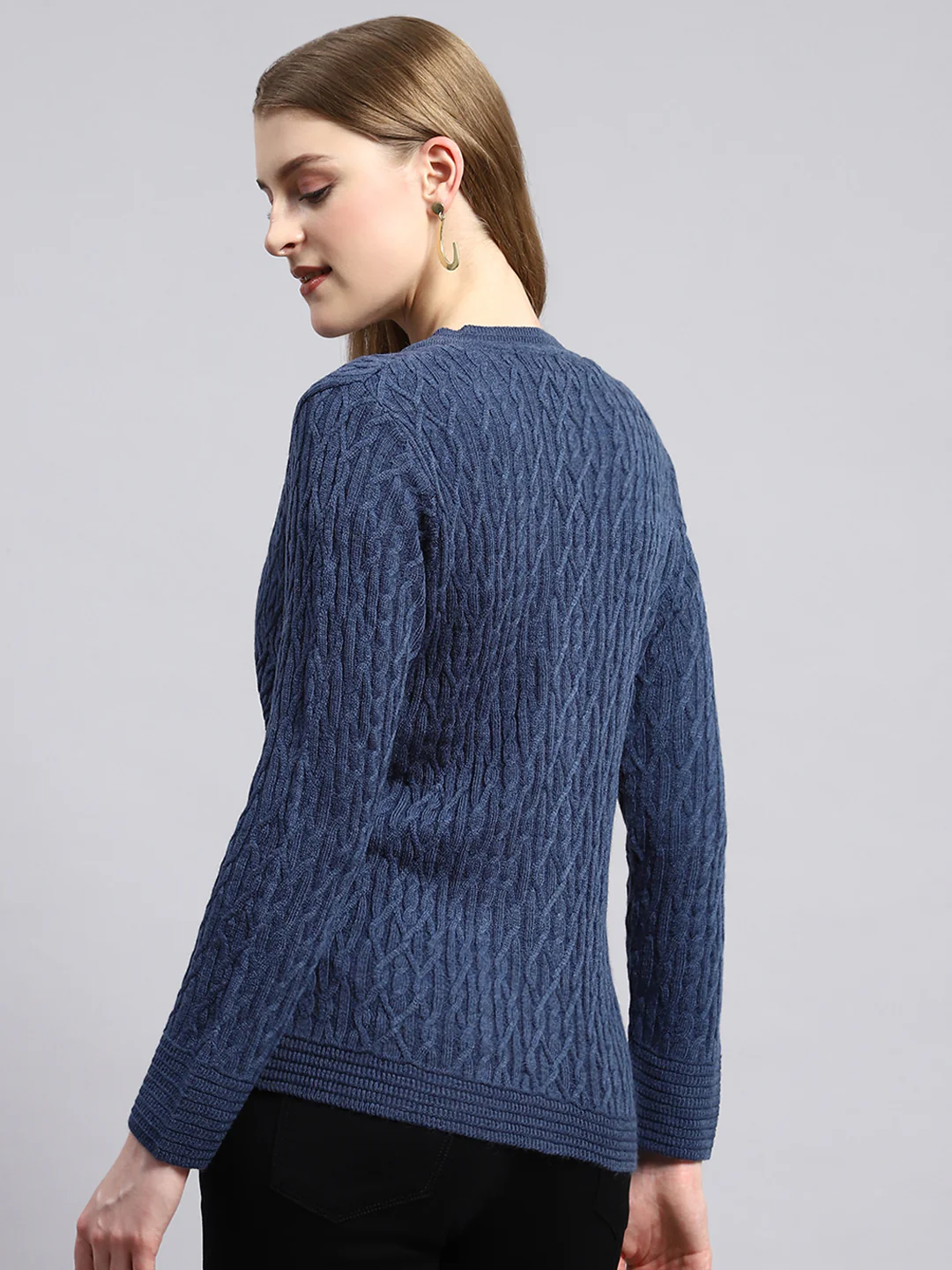 Women Blue Self Cardigan - Image 4