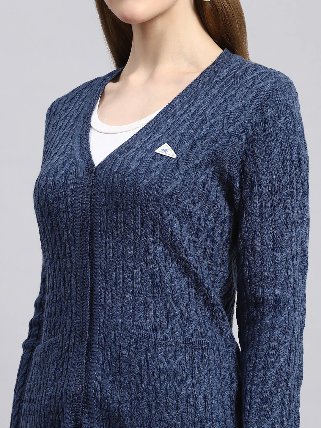 Women Blue Self Cardigan - Image 6