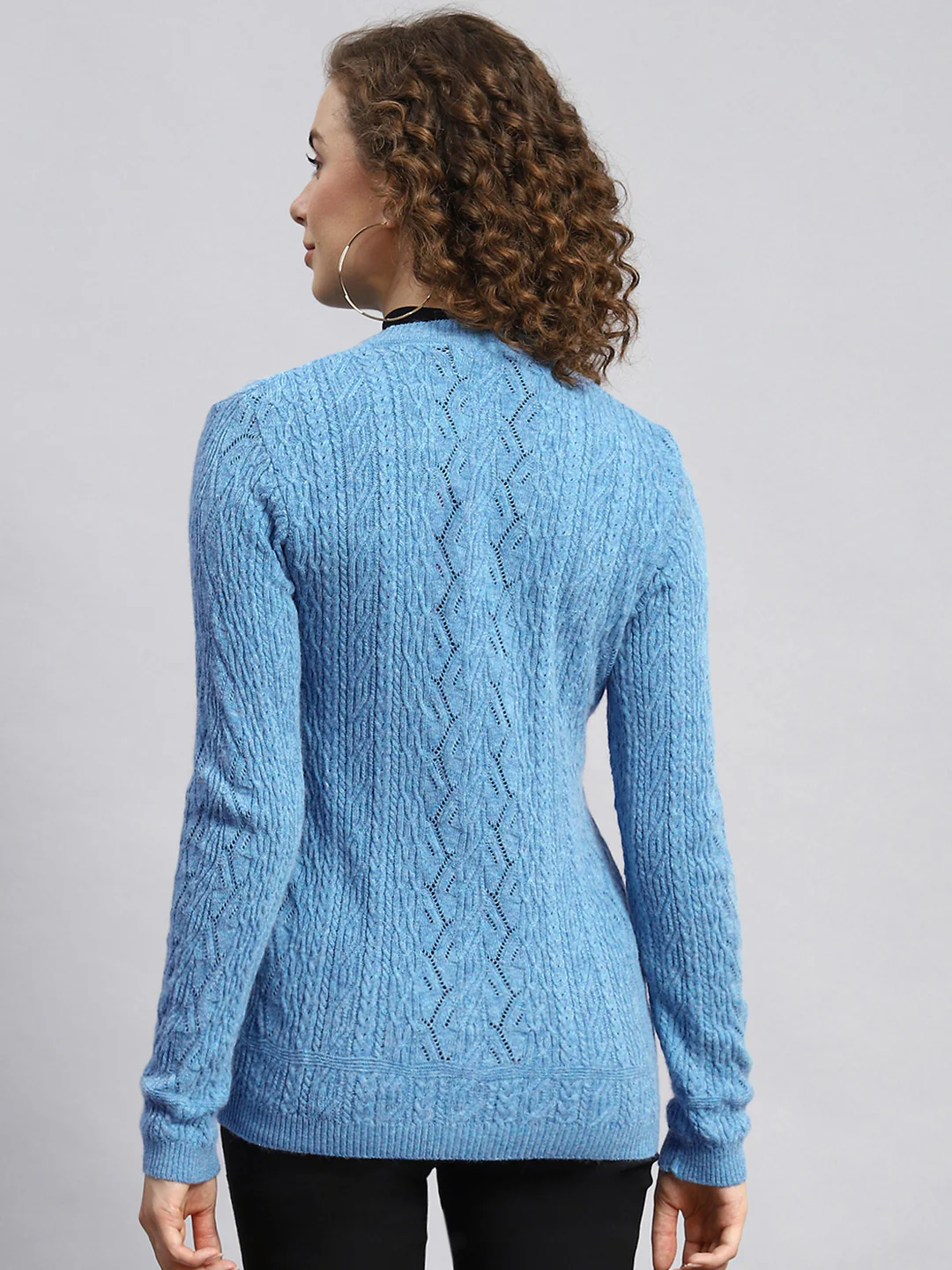 Women Blue Self Cardigan - Image 5