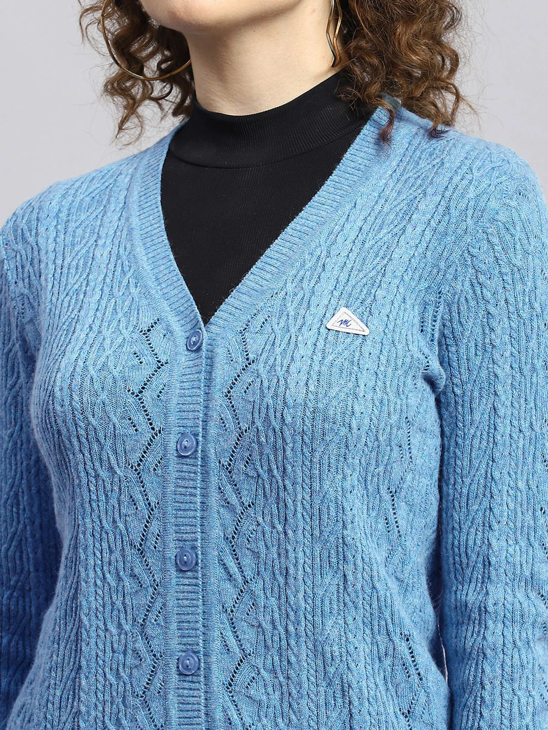 Women Blue Self Cardigan - Image 6