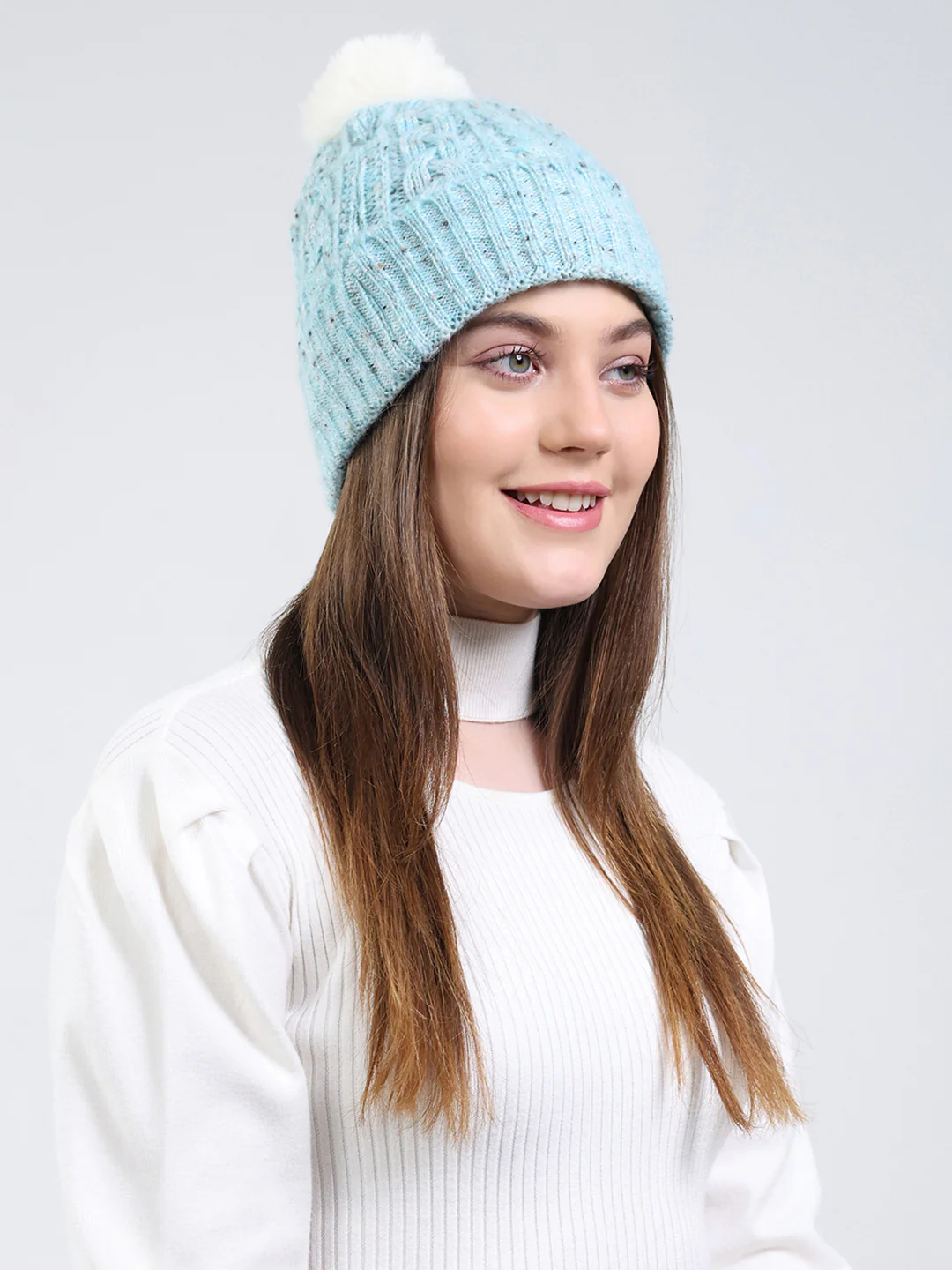 Women Blue Self Design Blend Wool Cap - Image 4