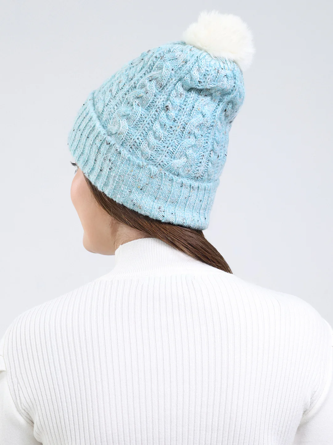 Women Blue Self Design Blend Wool Cap - Image 5