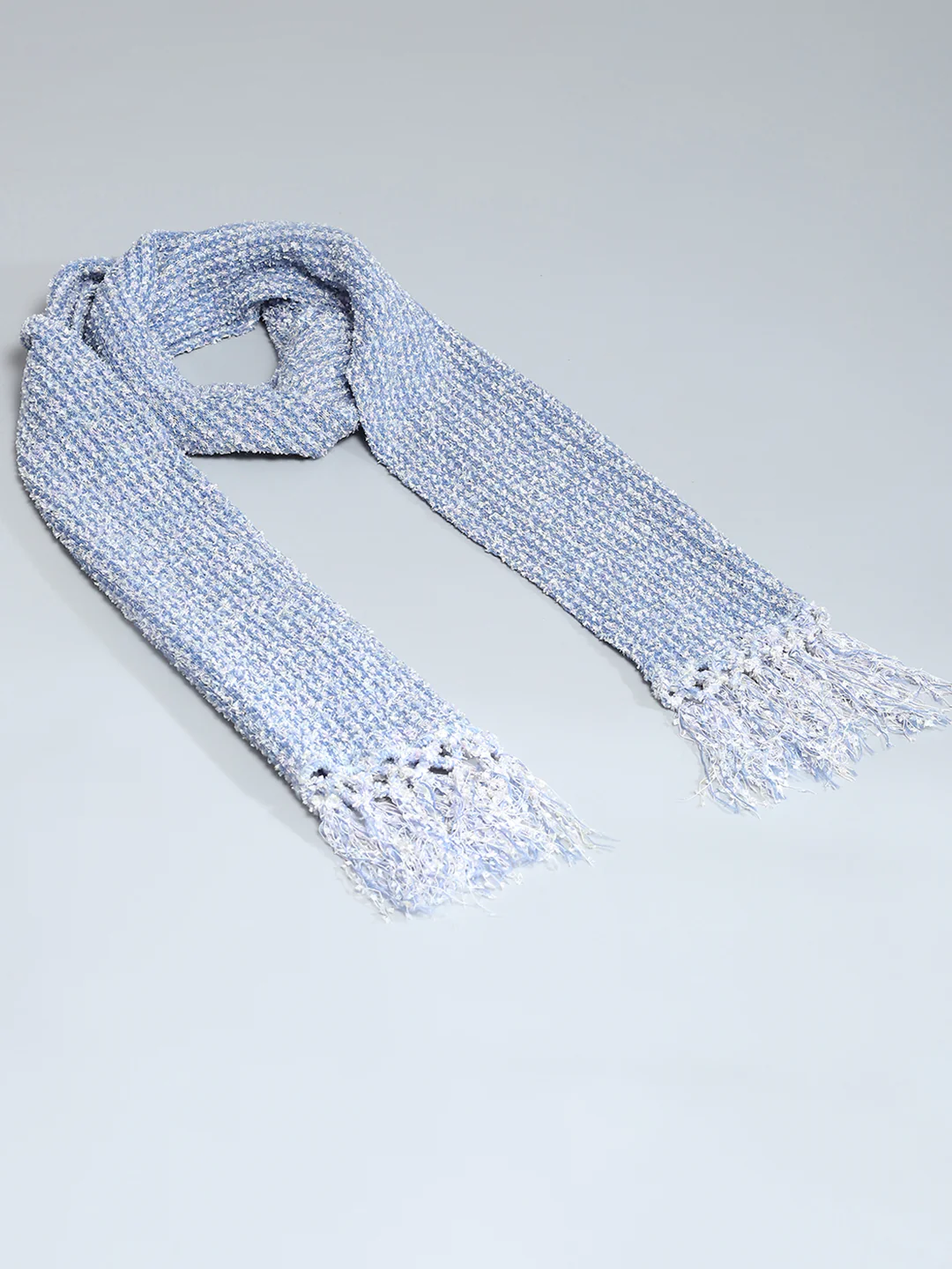 Women Blue Self Design Muffler - Image 6
