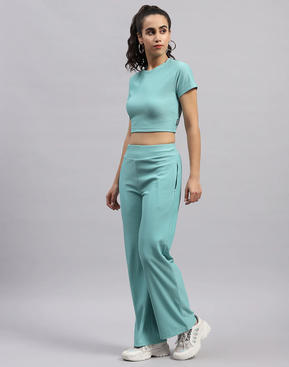 Rock.it Women Blue Self Design Round Neck Half Sleeve Cords Set - Image 5