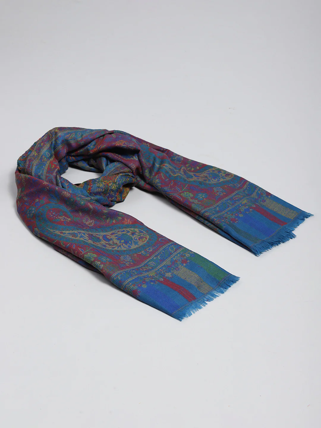 Women Blue Self Design Shawl - Image 2