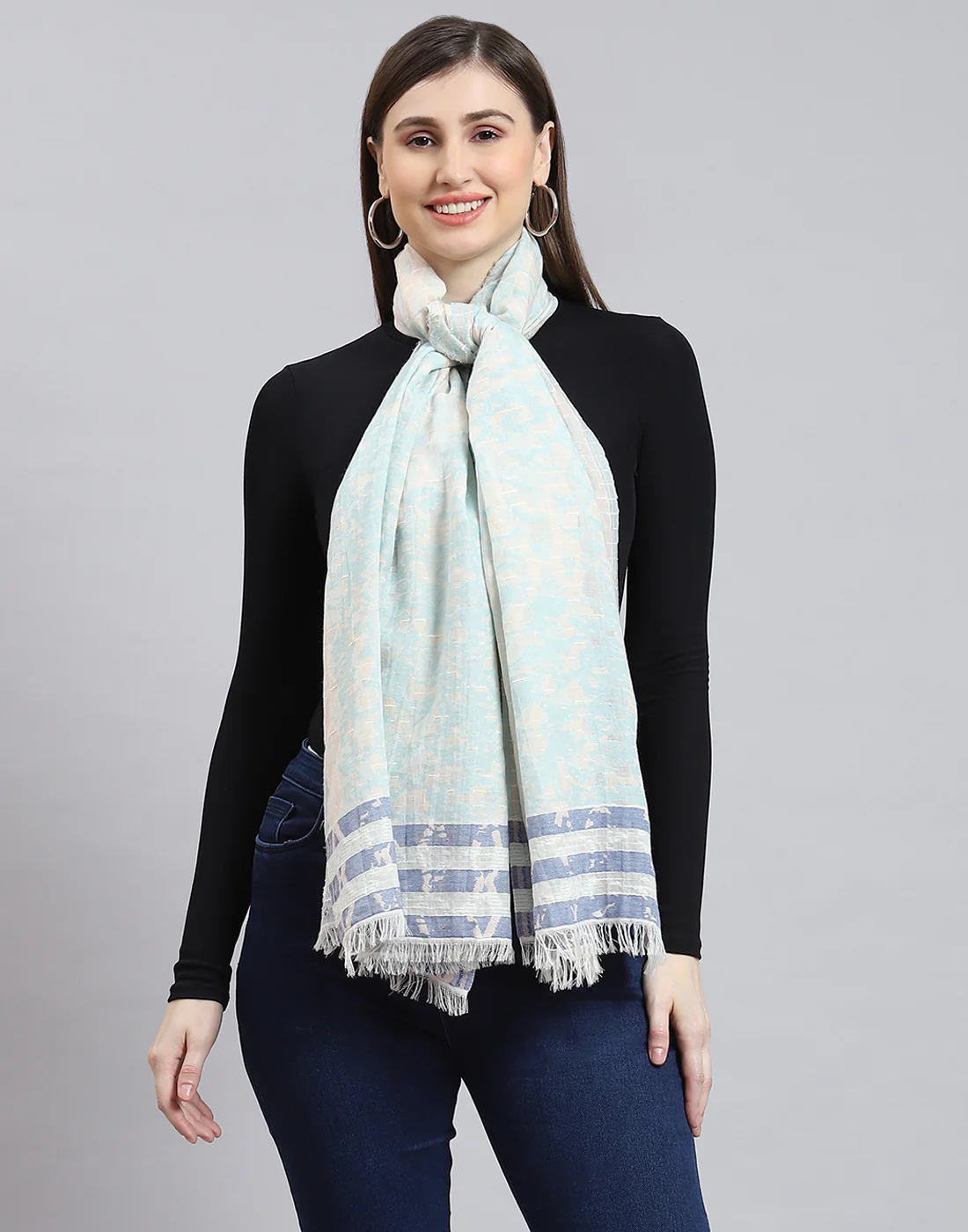 Women Blue Self Design Stole - Image 3