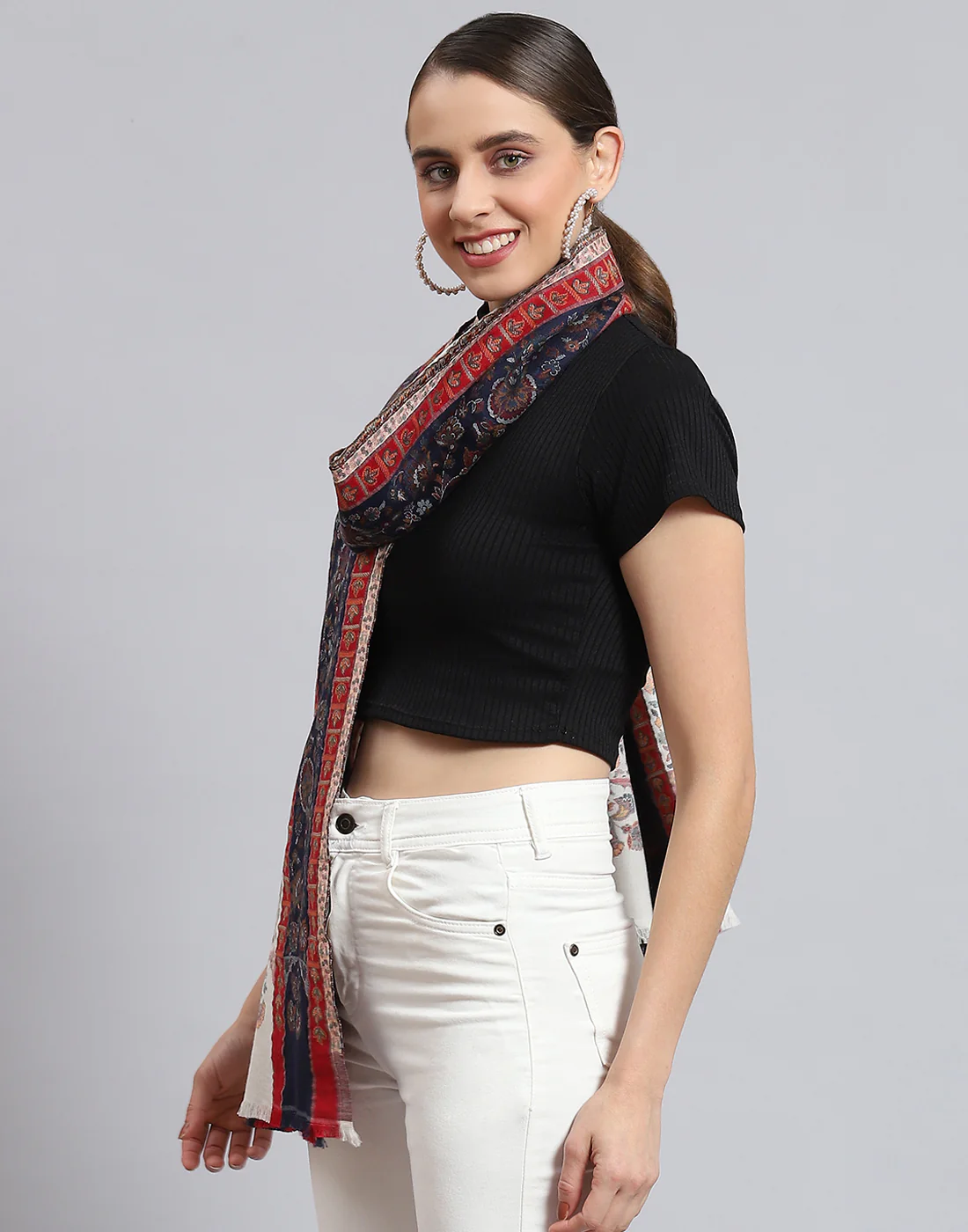 Women Blue Self Design Stole - Image 4
