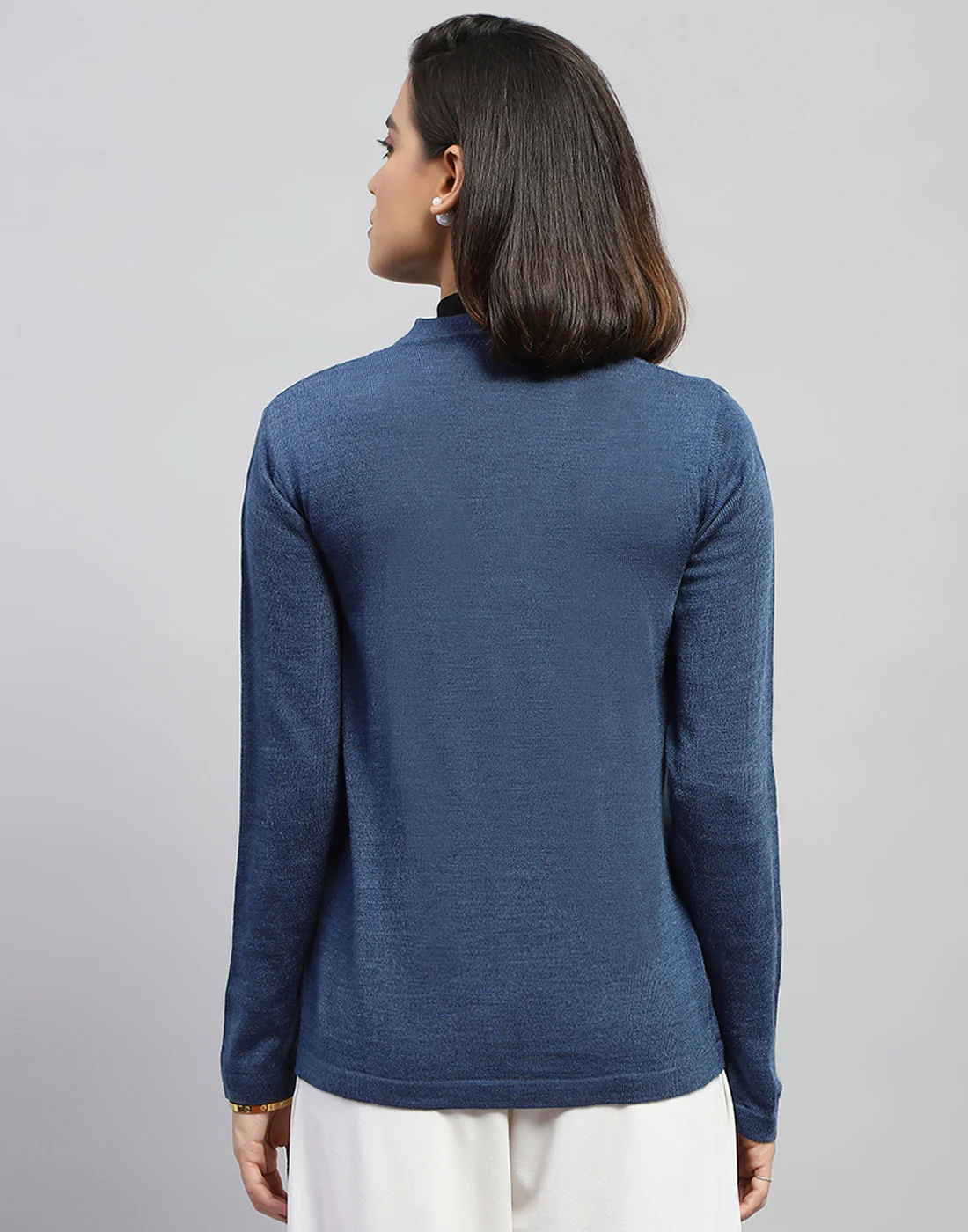 Women Blue Self Design V Neck Full Sleeve Cardigan - Image 6