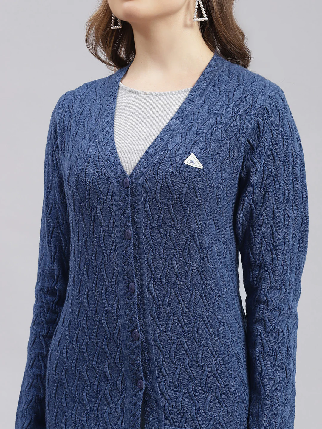 Women Blue Self Design Wool blend Cardigan - Image 6