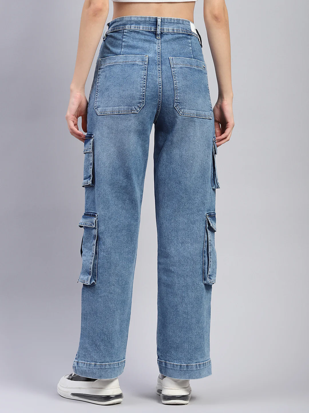 Women Blue Solid Cargo Cargo - Image 5