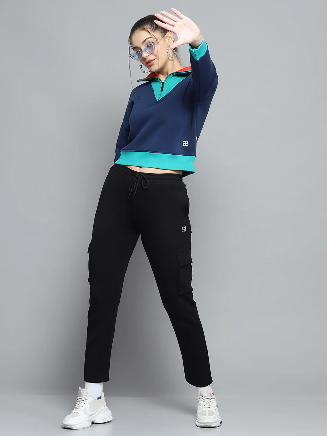 Rock.it Women Blue Solid Collar Full Sleeve Sweatshirt - Image 2