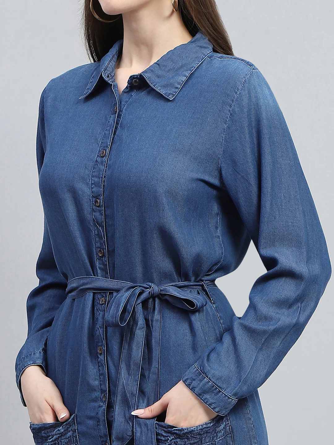 Women Blue Solid Collar Full Sleeve Tunic - Image 7