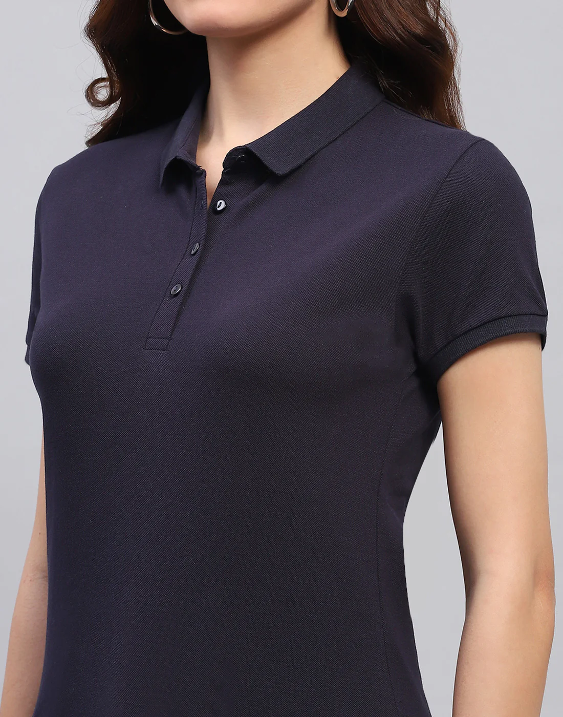 Women Blue Solid Collar Half Sleeve T-Shirt - Image 6