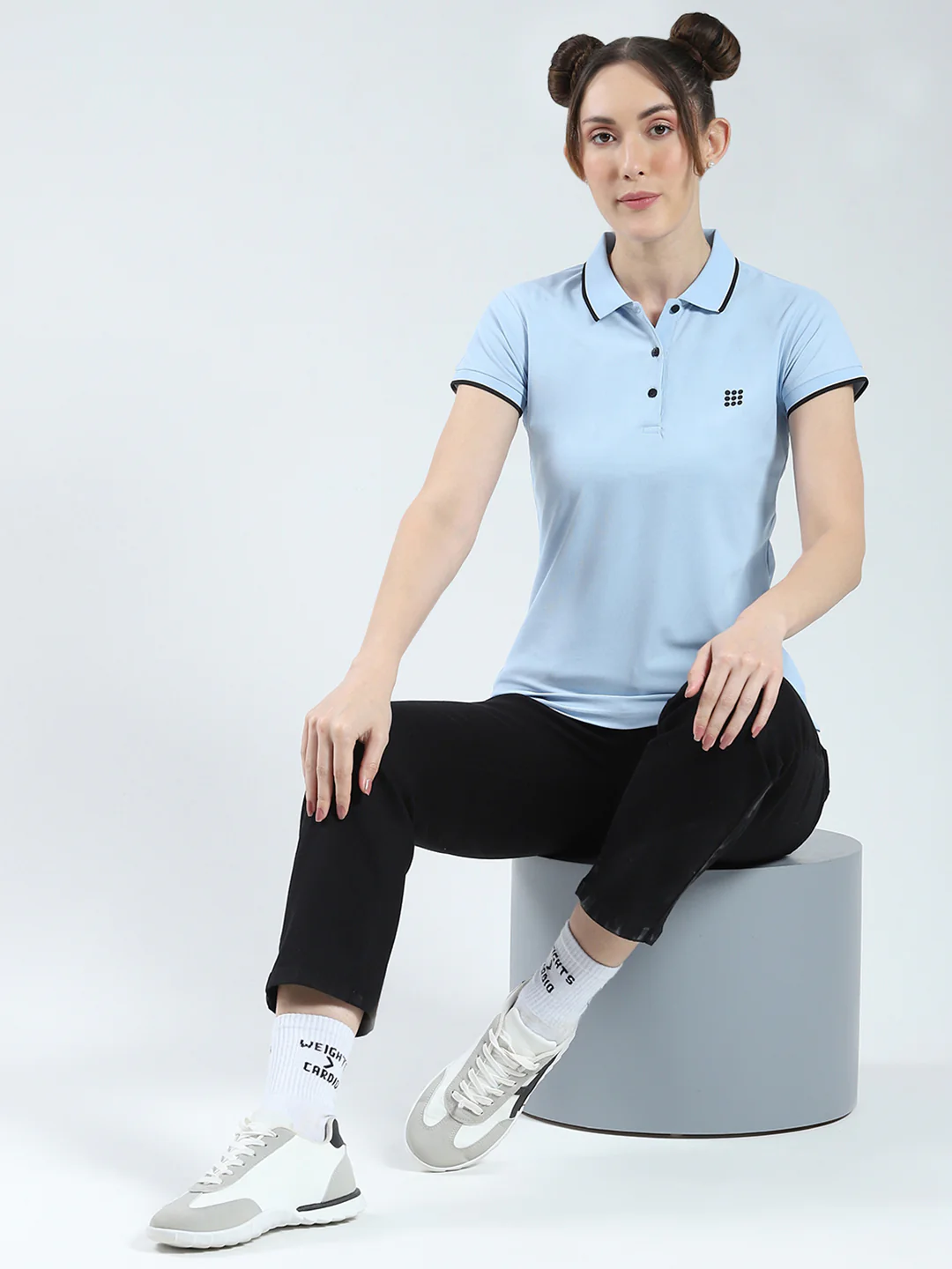 Rock.it Women Blue Solid Collar Half Sleeve T-Shirt - Image 2