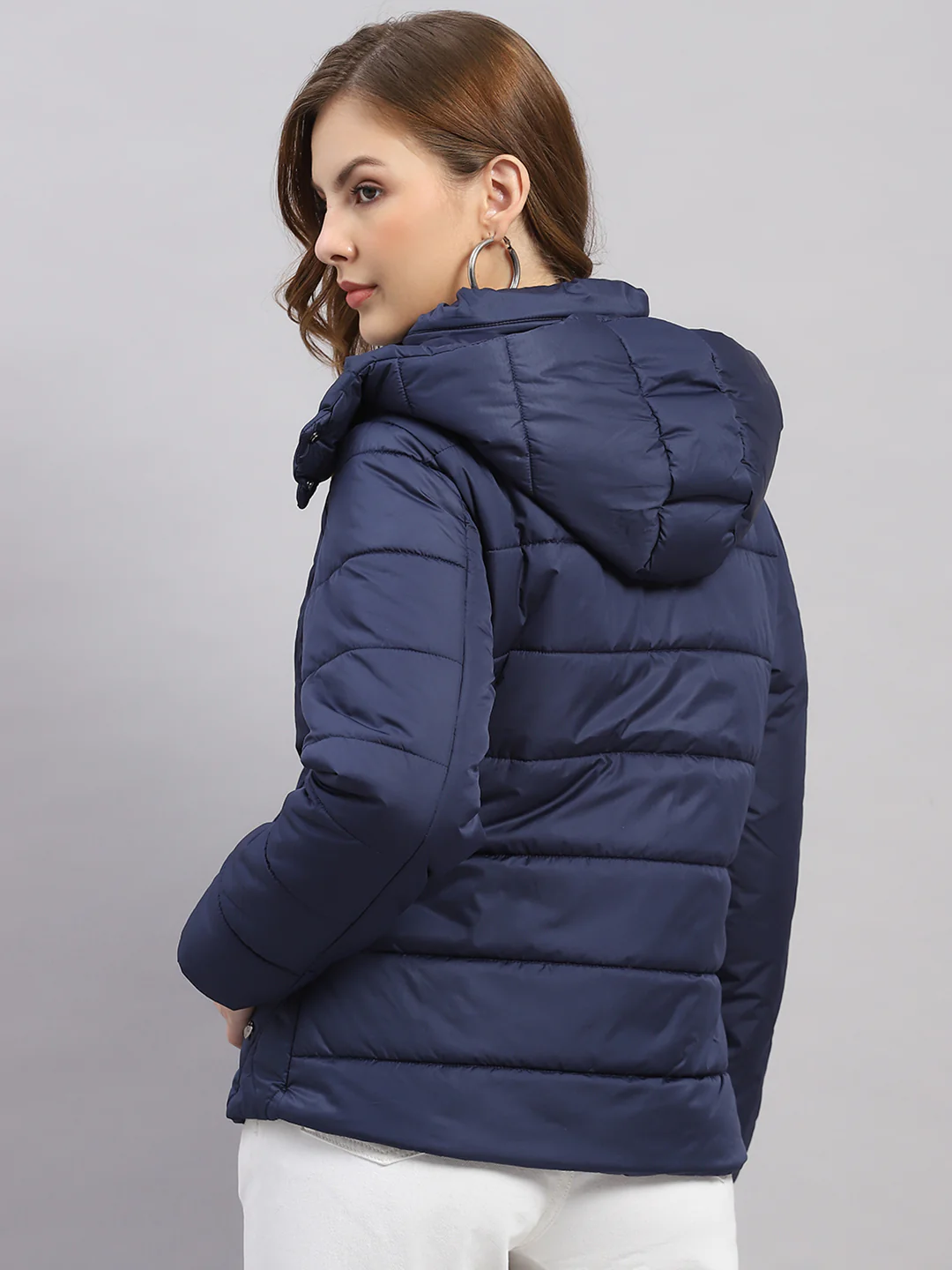 Women Blue Solid Hooded Full Sleeve Jacket - Image 5