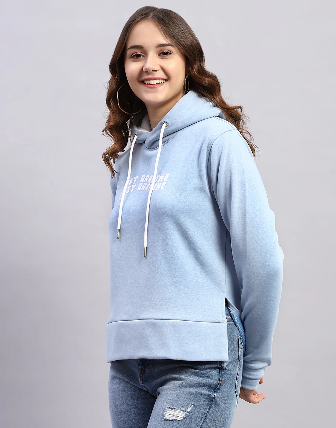 Rock.it Women Blue Solid Hooded Full Sleeve Sweatshirt - Image 3