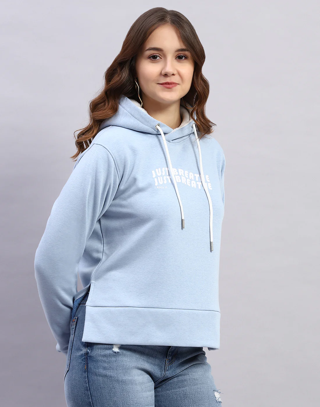 Rock.it Women Blue Solid Hooded Full Sleeve Sweatshirt - Image 4