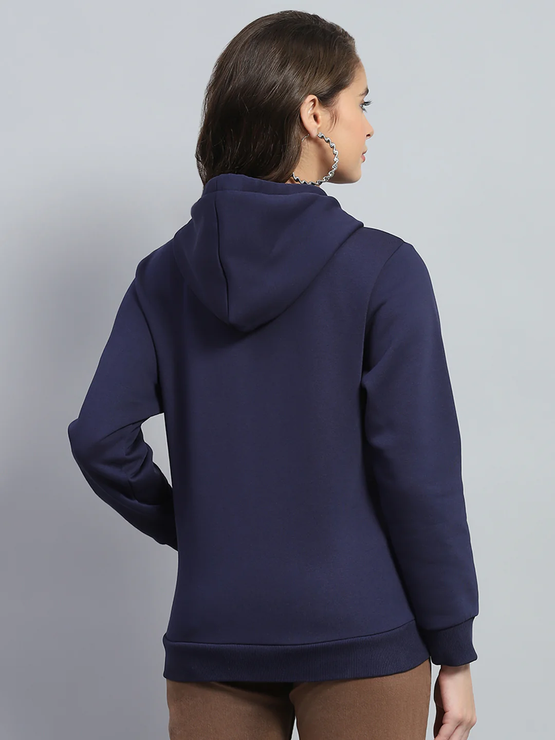 Women Blue Solid Hooded Full Sleeve Sweatshirt - Image 5