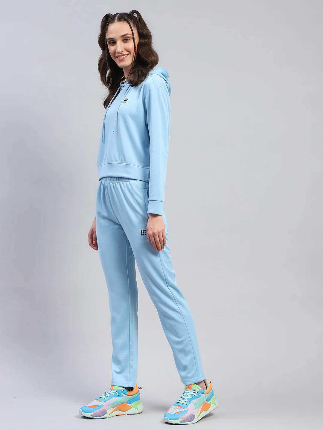 Rock.it Women Blue Solid Hooded Full Sleeve Tracksuit - Image 3