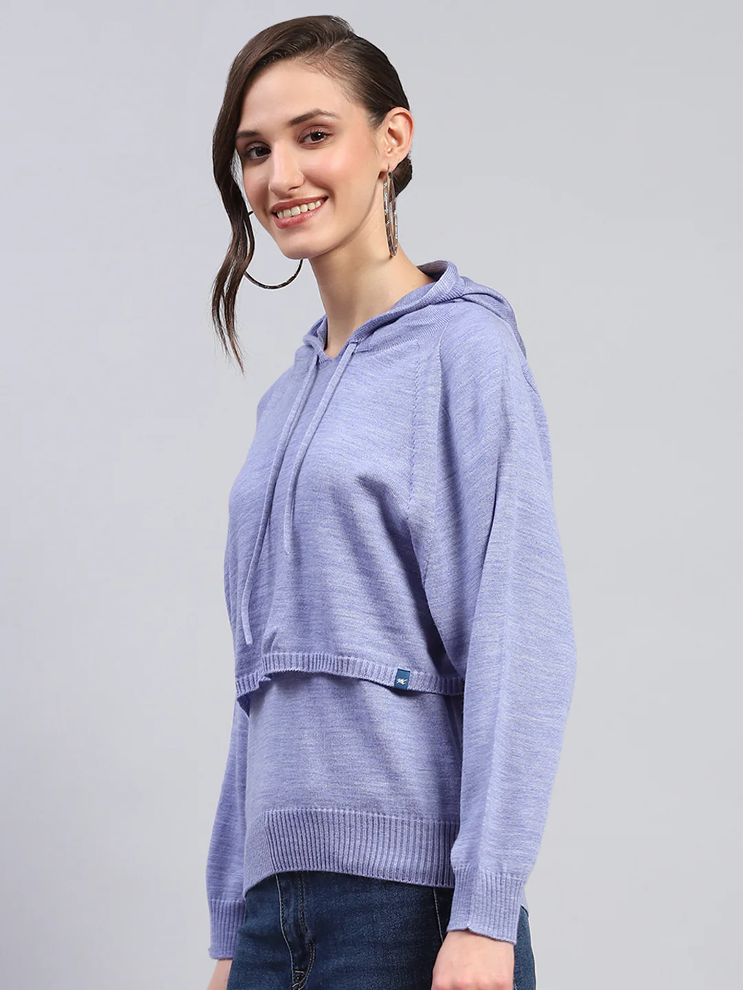 Women Blue Solid Hooded Full Sleeve Winter Tops - Image 3