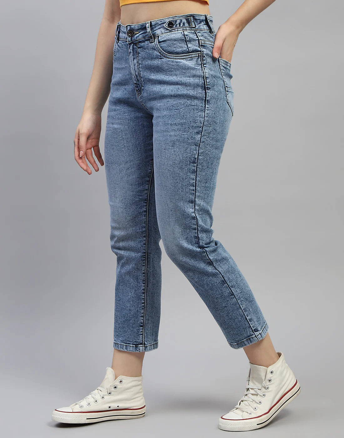 Women Blue Solid Regular Fit Denim - Image 3