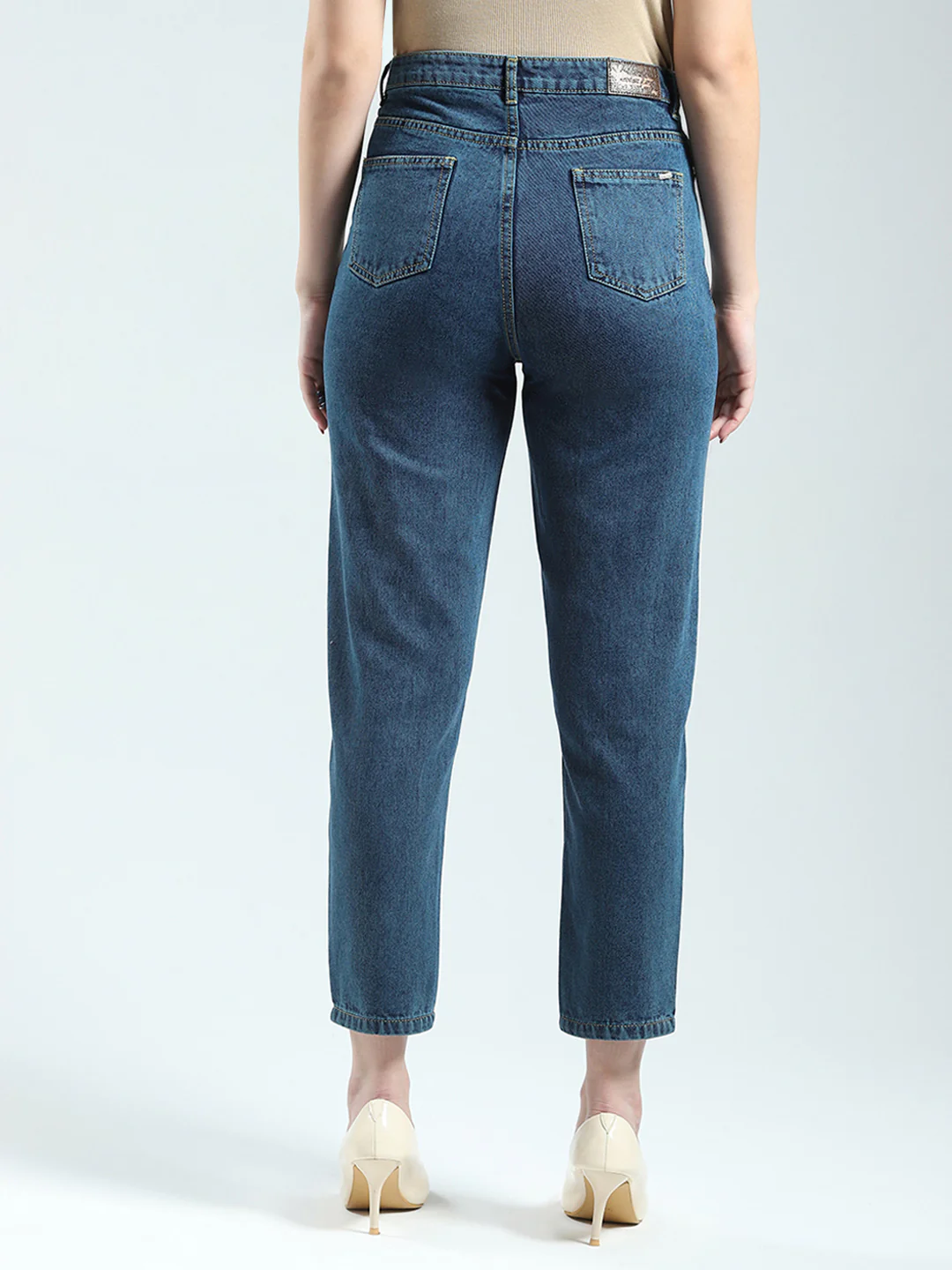Women Blue Solid Regular Fit Denim - Image 5
