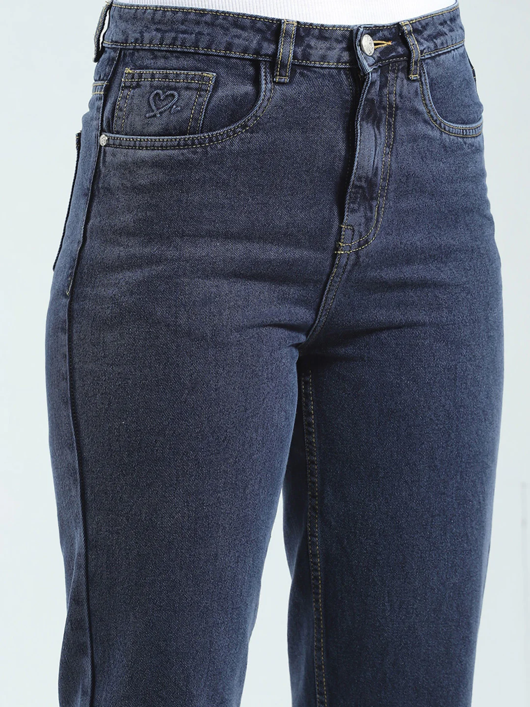 Women Blue Solid Regular Fit Denim - Image 6