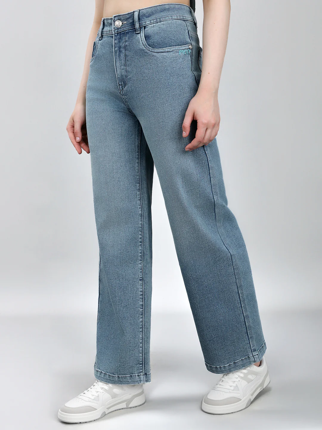 Women Blue Solid Regular Fit Denim - Image 2