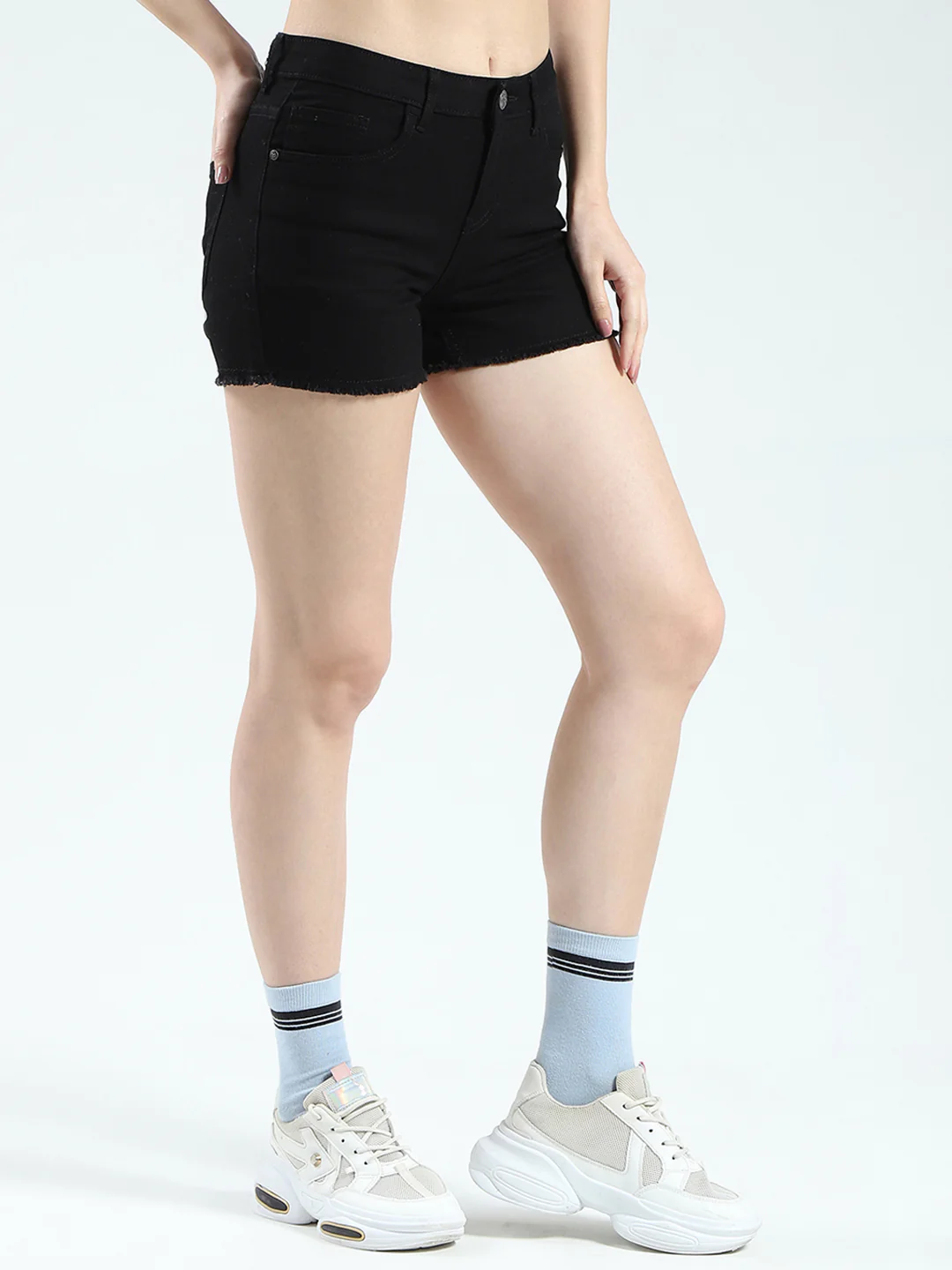 Women Black Solid Regular Fit Shorts - Image 4