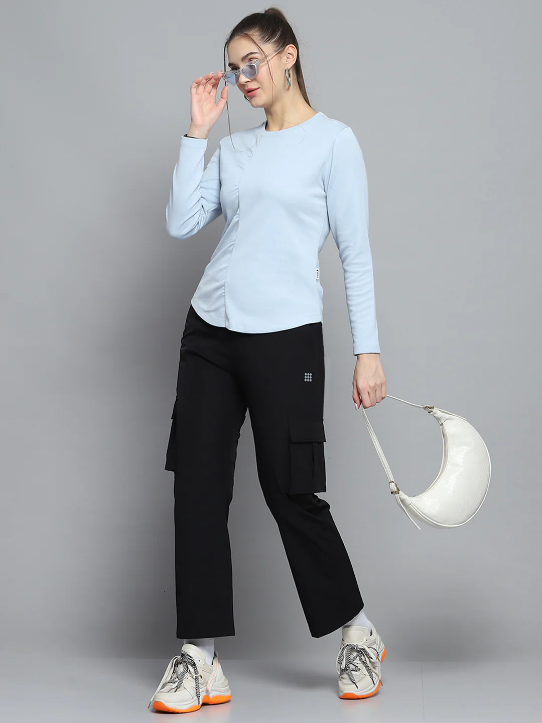 Rock.it Women Blue Solid Round Neck Full Sleeve Winter Tops - Image 2