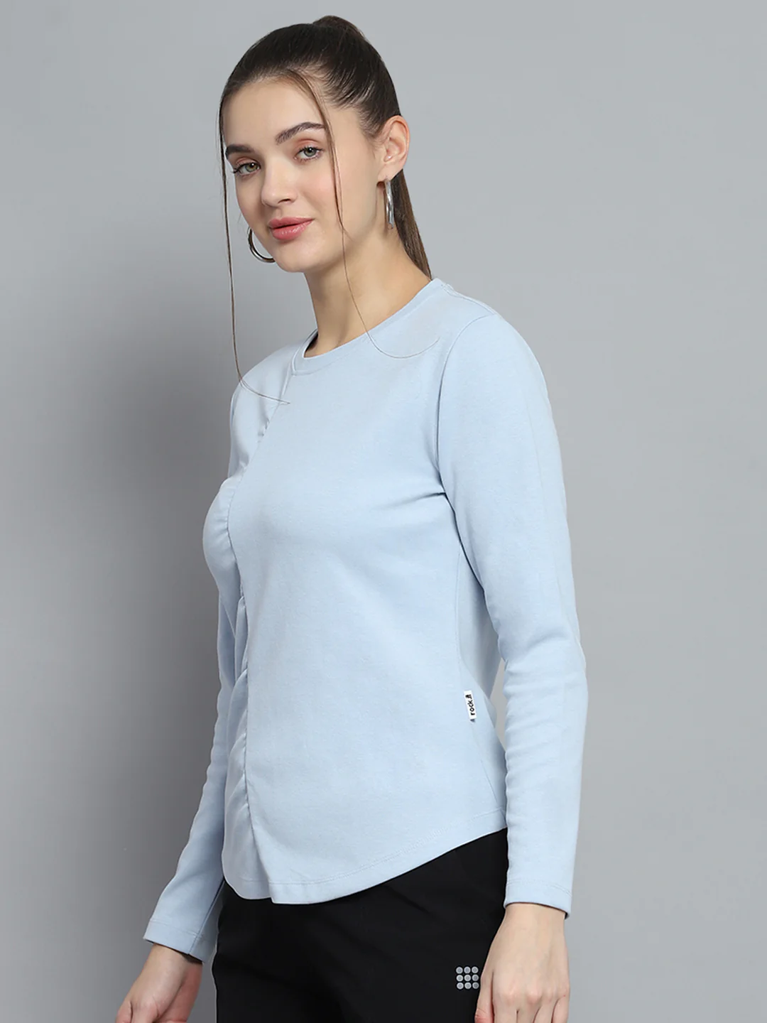 Rock.it Women Blue Solid Round Neck Full Sleeve Winter Tops - Image 3