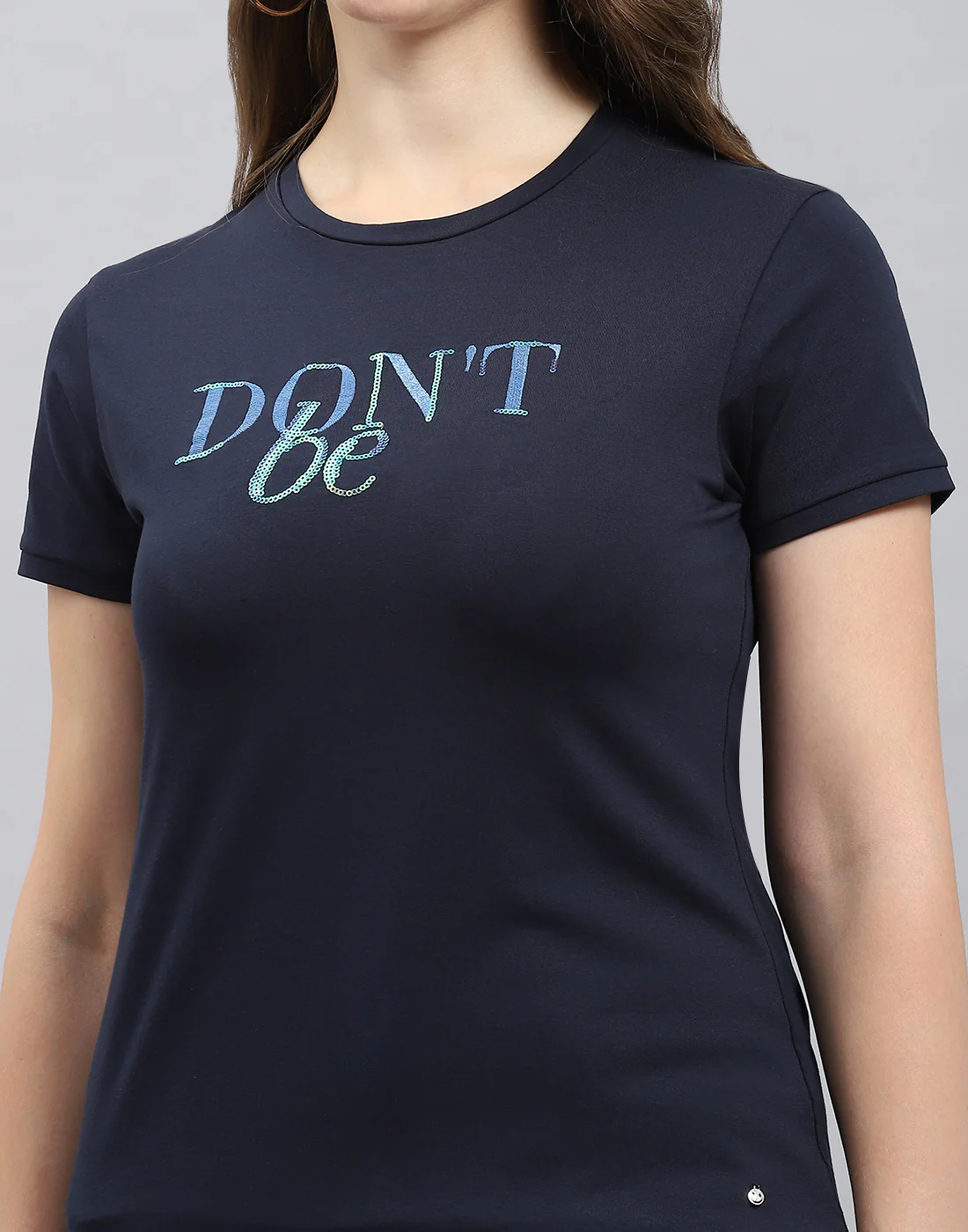 Women Blue Solid Round Neck Half Sleeve Top - Image 6