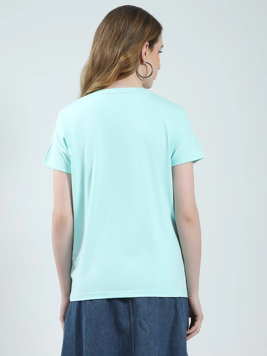 Women Blue Solid Round Neck Half Sleeve Top - Image 5