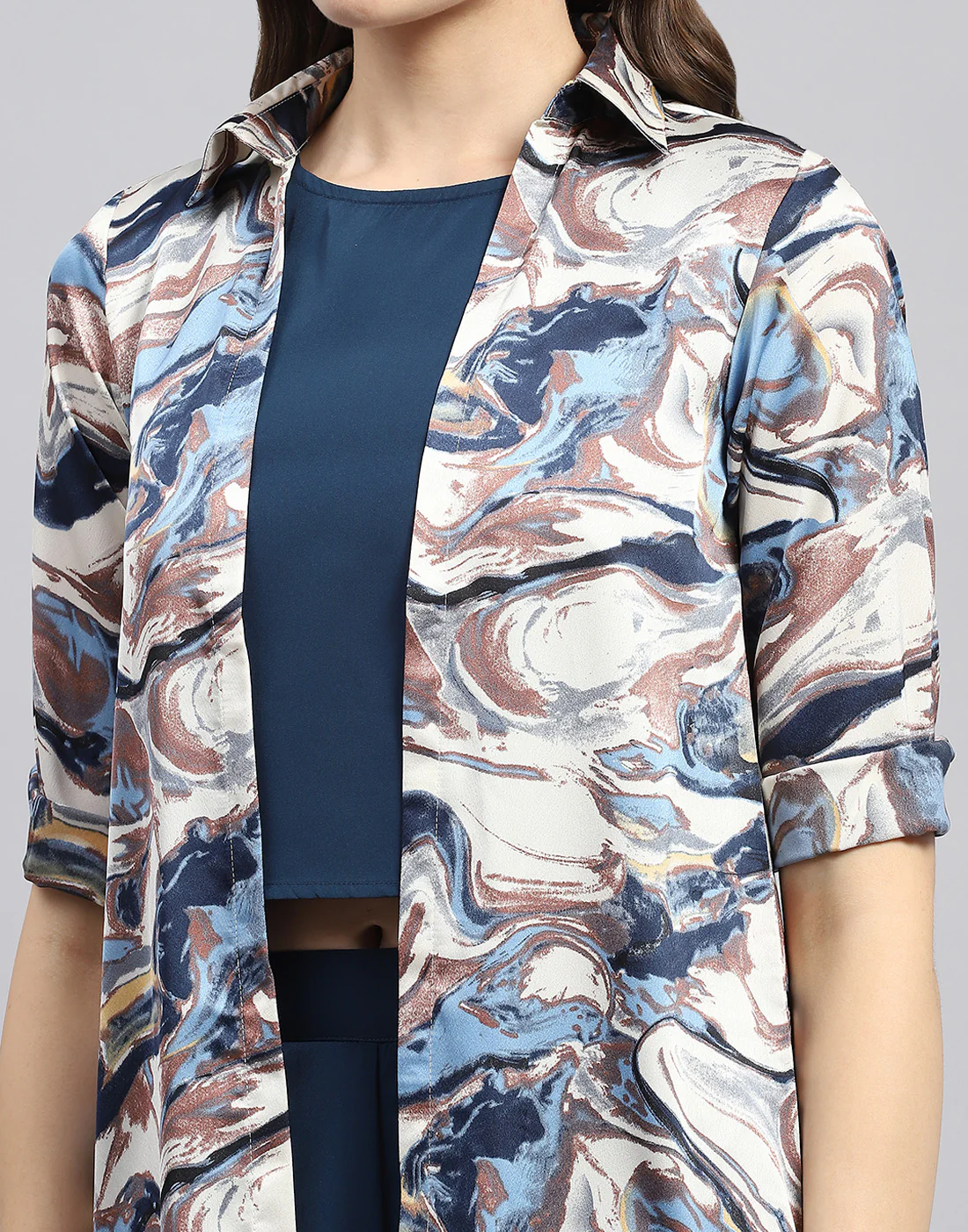 Women Blue Solid Round Neck Sleeveless Combo 3Pc Set - Image 2