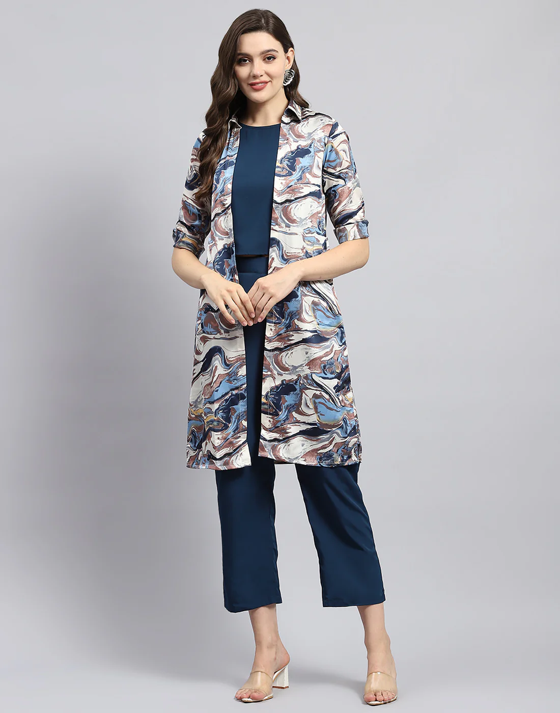 Women Blue Solid Round Neck Sleeveless Combo 3Pc Set - Image 3